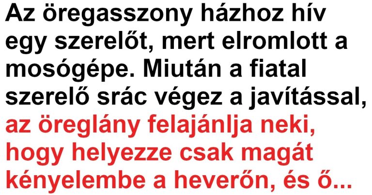 Az öreglány leülteti a szerelő srácot a heverőre