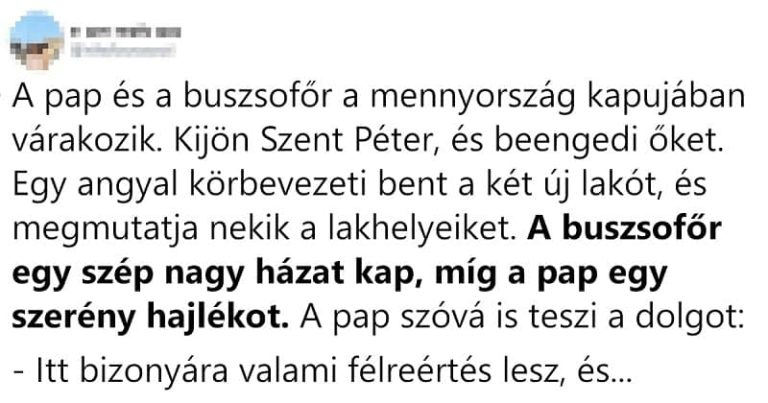A pap és a buszsofőr a mennyország kapujában várakozik