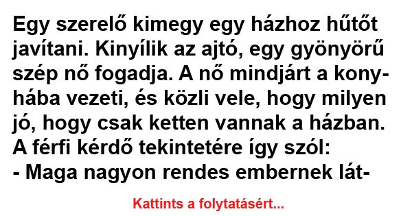 Egy szerelő kimegy egy házhoz hűtőt javítani