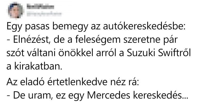 Egy pasas bemegy az autókereskedésbe