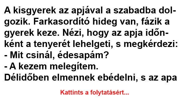 A kisgyerek az apjával a szabadba dolgozik