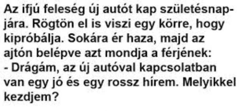 Az ifjú feleség új autót kap születésnapjára