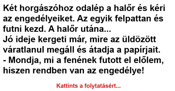 Két horgászóhoz odalép a halőr és kéri az engedélyeiket