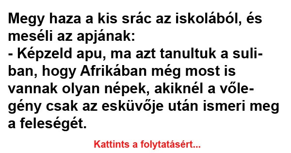 Megy haza a kis srác az iskolából, és meséli az apjának