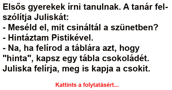 VICC: Elsős gyerekek írni tanulnak. A tanár felszólítja Juliskát