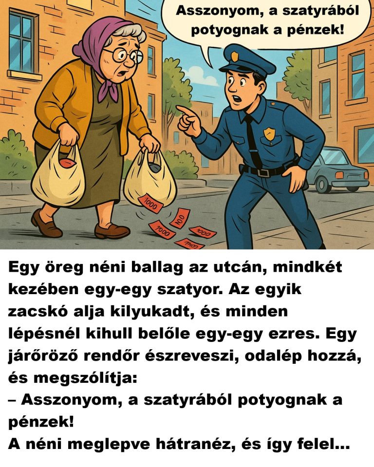 Egy öreg néni ballag az utcán