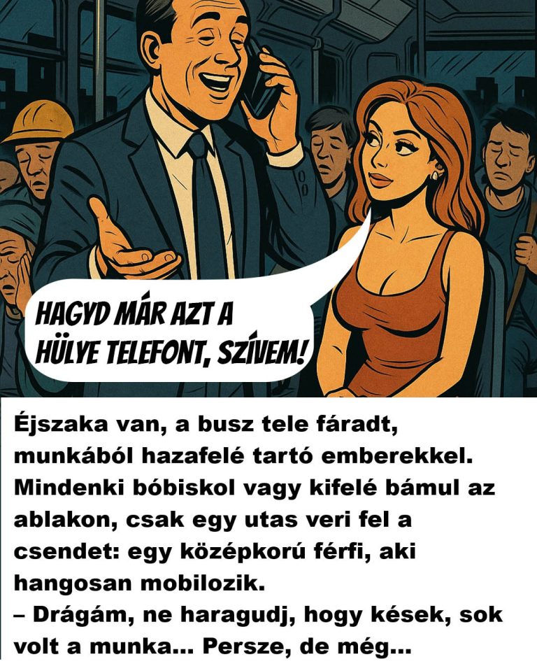 Éjszaka van, a busz tele fáradt, munkából hazafelé tartó emberekkel