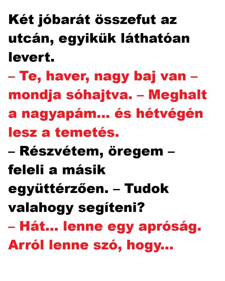 Két jóbarát összefut az utcán