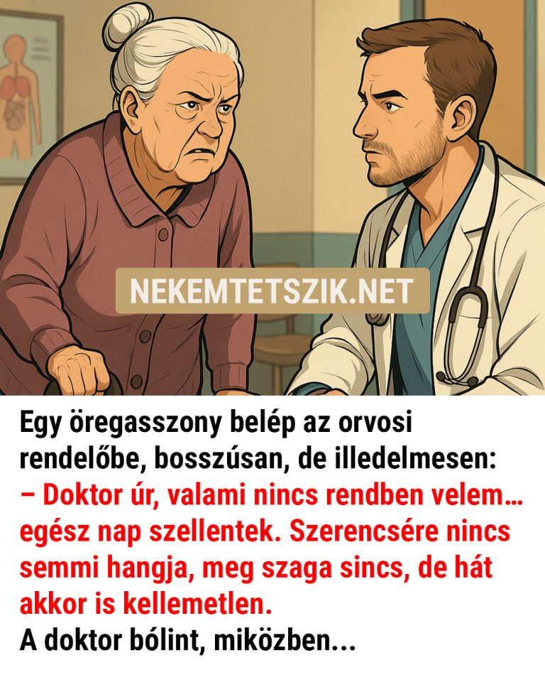 Egy öregasszony belép az orvosi rendelőbe