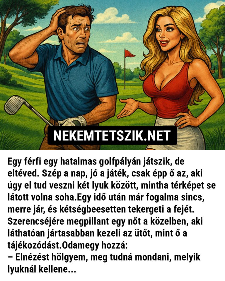 Egy férfi egy hatalmas golfpályán játszik, de eltéved
