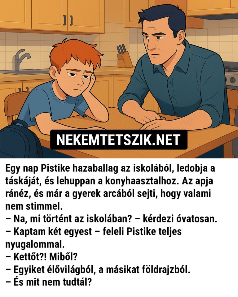 Egy nap Pistike hazaballag az iskolából