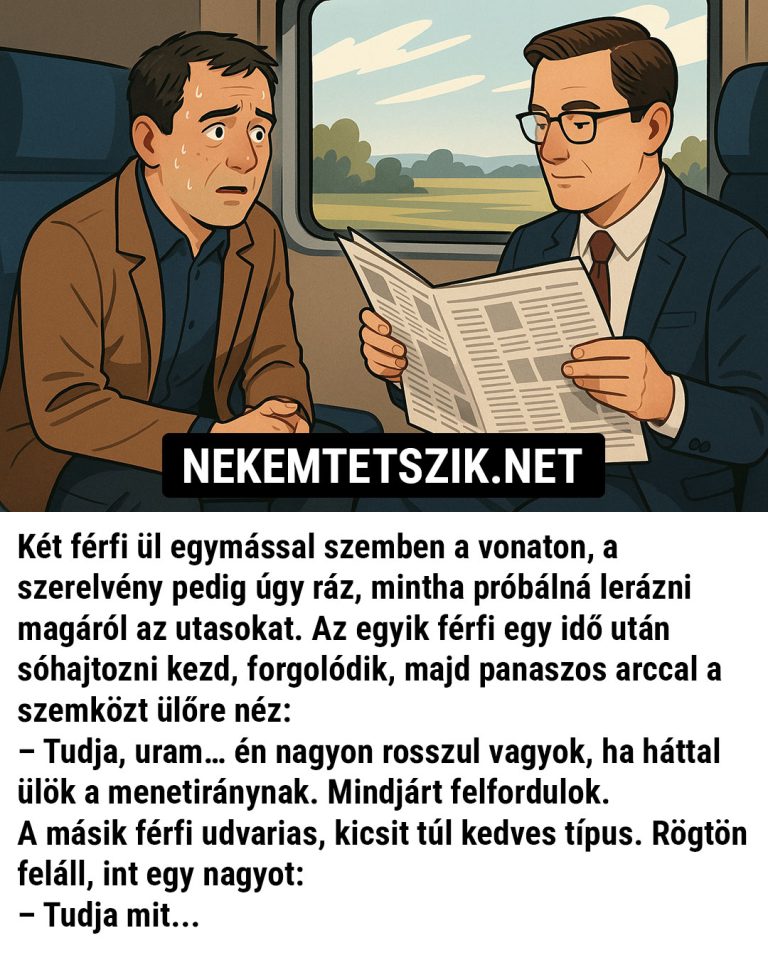 Két férfi ül egymással szemben a vonaton