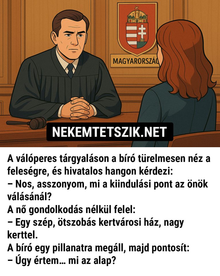 A válóperes tárgyaláson a bíró türelmesen néz a feleségre