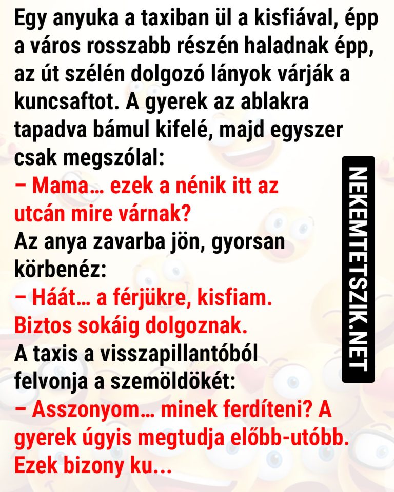 Egy anyuka a taxiban ül a kisfiával