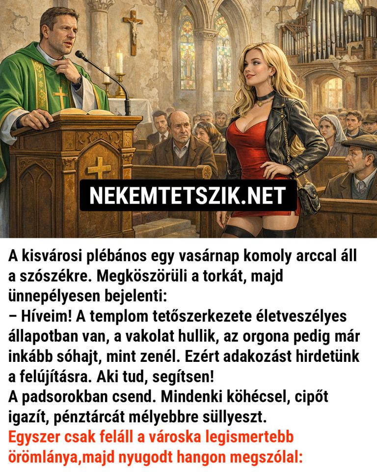A kisvárosi plébános egy vasárnap komoly arccal áll a szószékre