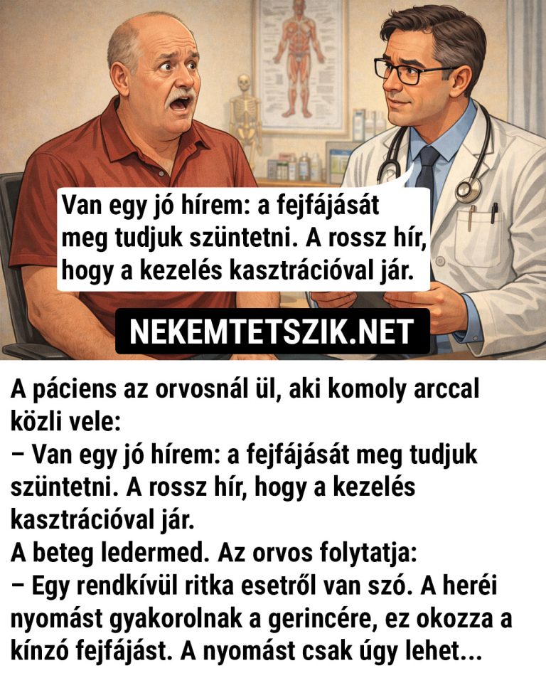 A páciens az orvosnál ül, aki komoly arccal közli vele