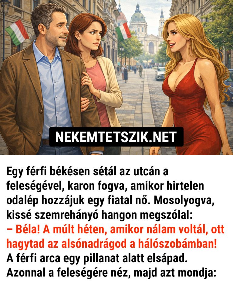 Egy férfi békésen sétál az utcán a feleségével