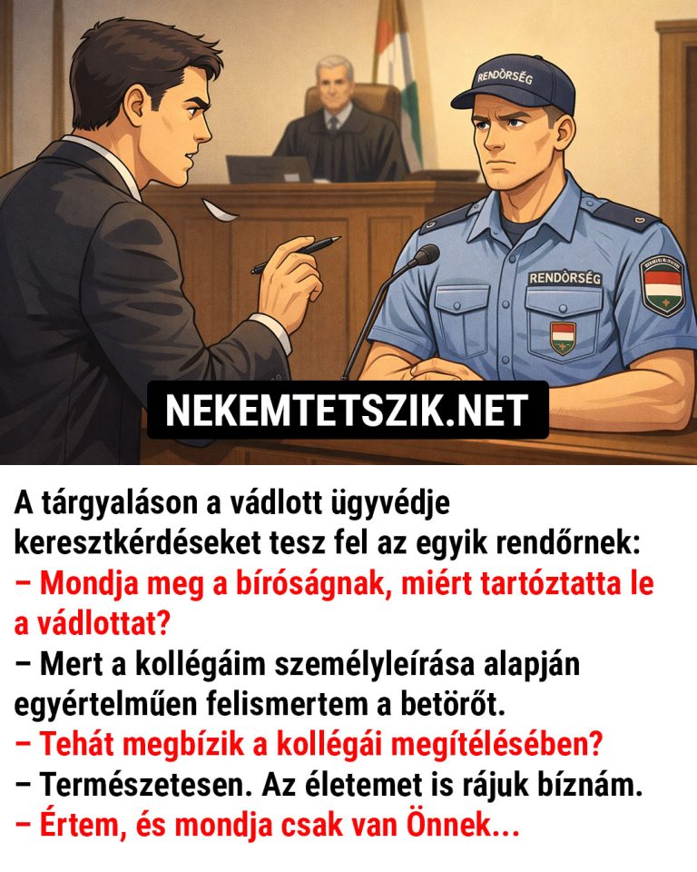 A tárgyaláson a vádlott ügyvédje keresztkérdéseket tesz fel az egyik rendőrnek