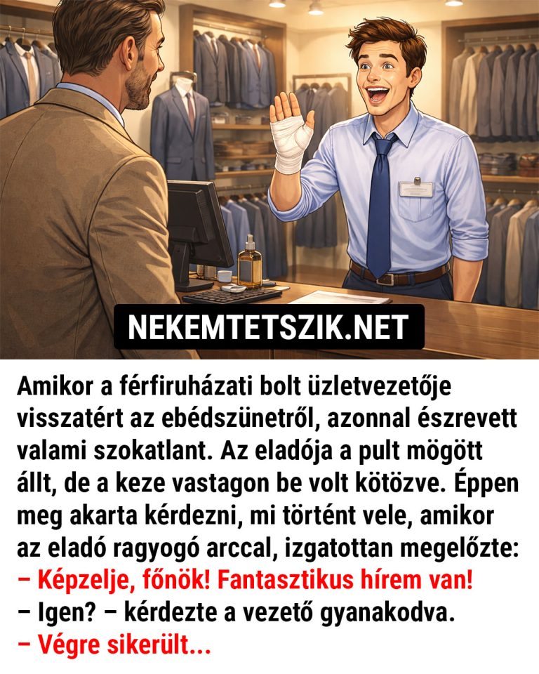 A férfiruházati bolt üzletvezetője visszatért az ebédszünetről