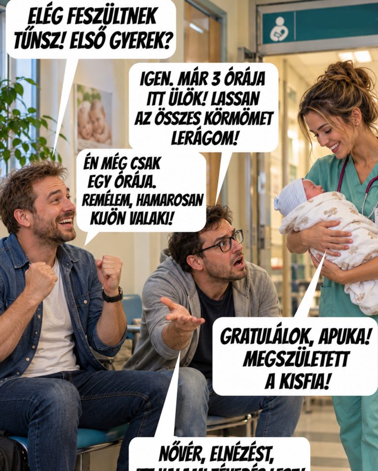 A két apa türelmesen várt a folyosón, amikor megjelent a nővérke a babával